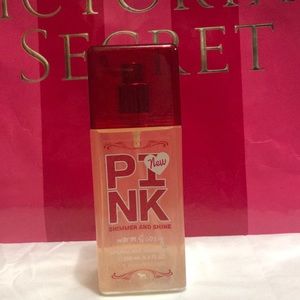 Pink shimmer and shine sparkling body mist.